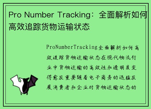 Pro Number Tracking：全面解析如何高效追踪货物运输状态