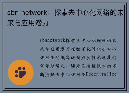 sbn network：探索去中心化网络的未来与应用潜力